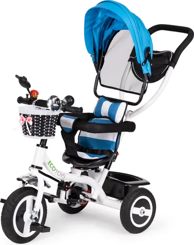 ECOTOYS Dreirad mit Dach und Führungsstange blau