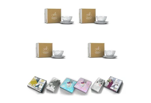 FIFTYEIGHT PRODUCTS Tasse Tassen-Set 4-tlg. - 200 ml mit Servietten - Thermobehälter Set aus 4 stilvollen Tassen in bruchsicherer Hotelqualität, spülmaschinenfest und mikrowellengeeignet - ideal für Kaffee, Tee und Kakao, perfekt verpackt in einer Geschenkbox.