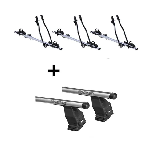 VDP Dachträger Set für Peugeot Partner Tepee (2008-2015) mit 3x Fahrradträger SAGITTAR - Praktisches Set mit Dachträger Menabo Tema und 3x SAGITTAR Fahrradträger für sicheren Transport. Ideal für alle Fahrräder bis 51 mm Reifendicke, einfach zu montieren und aus hochwertigem Aluminium gefertigt.