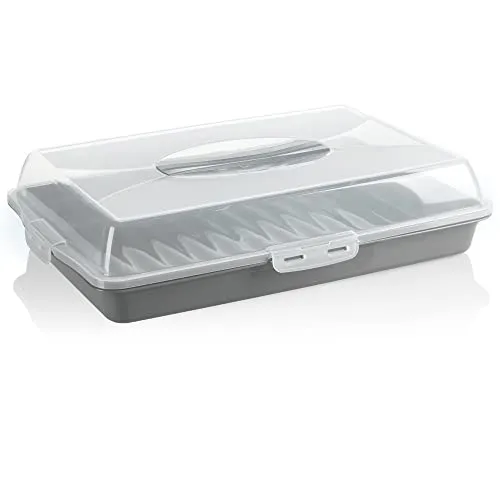 com-four® Kuchenbehälter - Transportbox für Kuchen und Lebensmittel - Aufbewahrungsbehälter mit Deckel und Tragegriff - Serviertablett grau (01 Stück - Design 2 grau)