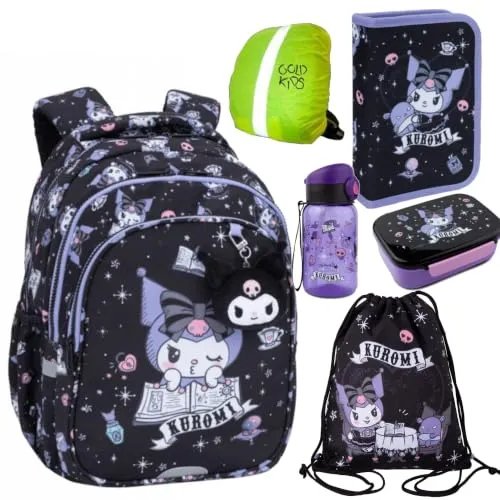 St. Majewski Schulranzen-Set Kuromi für Kinder – 6-teilig mit Federmäppchen, Turnbeutel und Trinkflasche