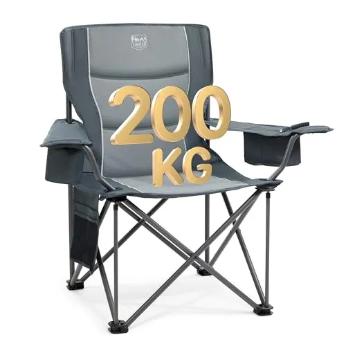 TIMBER RIDGE Campingstuhl Faltbar 200KG Übergroß 63cm Sitzbreit Klappstuhl Camping Bequem Gepolster mit Isolierte Kühltasche Camping Sessel Faltstuhl Gartenstuhl Anglerstuhl