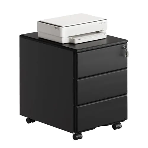 WOLTU Rollcontainer Metall, Mobiler Aktenschrank mit 3 Schubladen - Schubladenboxen - robuster Büroschrank mit abschließbarem Design und 4 Rollen für einfache Mobilität, ideal für Büro und Home Office.