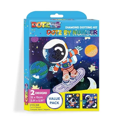 DIAMOND DOTZ DOTZIES 2594519 Original 5D Diamond Painting Set, Dotz by Numbers Weltall, DIY Diamant-Malerei mit Glitzersteinen, Dotting-nach-Zahlen für Kinder ab 6 Jahren, Beginner
