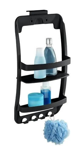 WENKO Regal Mod. Universal Badregal Hängeregal stehend Wandregal ohne Bohren Duschablage Badezimmer Ordnung Kunststoff 26 x 54,5 x 11,5 cm schwarz