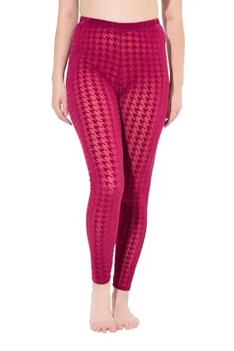 Ulla Popken Feinstrumpfhose Flockdruck Hahnentritt orange 54/56 - Stylische Strumpf-Leggings in auffälligem Hahnentritt-Muster, perfekt für jeden Anlass. Bequem und pflegeleicht, ideal für den Alltag.