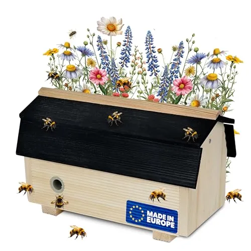 Oramics Insektenhotel - Wetterfestes Hummelhaus aus Holz 2x Set - Insektenhotels – Unterstützen Sie die Hummelbevölkerung mit langlebigen, wetterfesten Hummelhäusern aus Erle- und Kiefernholz für eine effektive Bestäubung in Ihrem Garten.