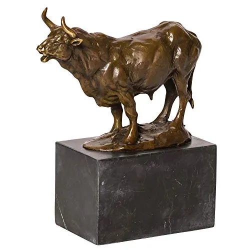 Bronzeskulptur Stier - Elegante Bronzefigur auf Marmorplinthe - Statuen: Hochwertige Bronzeskulptur des Stiers, 22cm hoch, im Antikstil, ideal für Kunstliebhaber und zur Dekoration.
