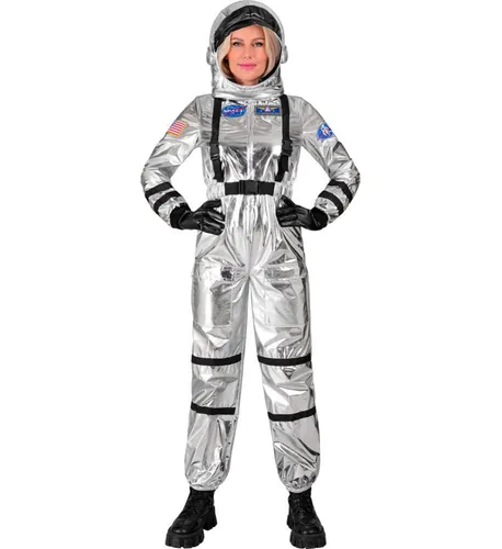 Astronaut Damenkostüm Silber mit Helm - Futuristisches Astronaut Kostüm für Damen in Silber mit Helm. Ideal für Karneval, Fasching oder Mottopartys. Der glänzende Overall sorgt für einen beeindruckenden Auftritt und lässt Sie in die Rolle einer Raumfahrerin schlüpfen.