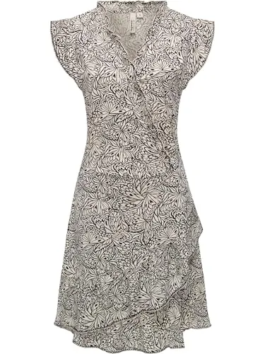Ragwear Damen Kurzarm Sommerkleid Chantalia Print Ecru Gr. XXL - Freizeitkleid für Damen mit verspielten Rüschen und einem luftigen, angenehmen Stoff, ideal für warme Tage und entspannte Freizeit-Outfits.