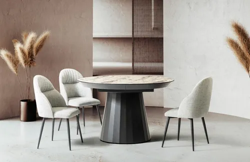 Runder Esstisch Luxus Grau – Ausziehbarer Küchentisch - Moderner Esstisch aus MDF/Spanplatte, ausziehbar bis 300 cm für bis zu 12 Personen. Ideal für gesellige Abende im Esszimmer. Maße: 160 x 160 x 79 cm, einfache Montage.