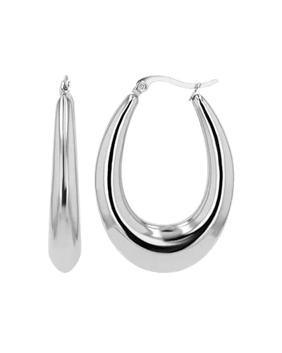 Akzent Wasserfeste Edelstahl Ohrringe Creolen Damen in Silber, 100% Wasserfest & Hautverträglich (Creole - 43,5 mm)