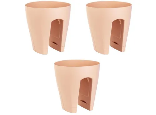 Engelland Blumentopf Geländertopf mit Wasserauffangschalen (Vorteils-Set, 3 St., Fassungsvermögen 9 Liter je Topf), UV-beständig, wetterfest, frostbeständig, ideal für Geländer/Zäune