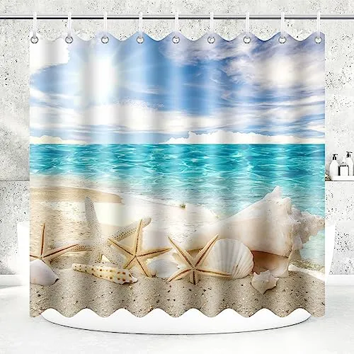 LTZGO 180x200 Duschvorhang aus Stoff Polyester Textil Anti-schimmel Wasserdicht Waschbar für Badezimmer Badewanne und Dusche Ocean Stil dekorieren Vorhang Duschvorhänge mit 12 Duschvorhangringen