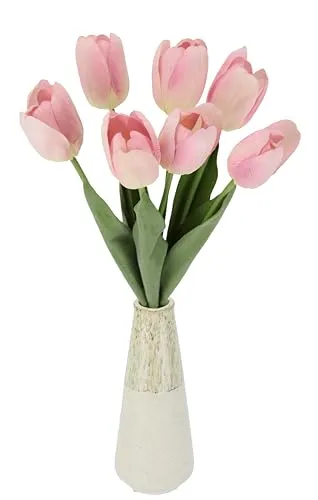 Real Touch Tulpenbund 7 Blüten in Vase Frühjahrsdeko Frühlingsdeko Osterdeko Tischdeko Kunstblumen Künstliche Blumen Gefälschte Tulpe Hochzeit Hotel Party Dekoration Einzelblume Stielblume Seidenblume