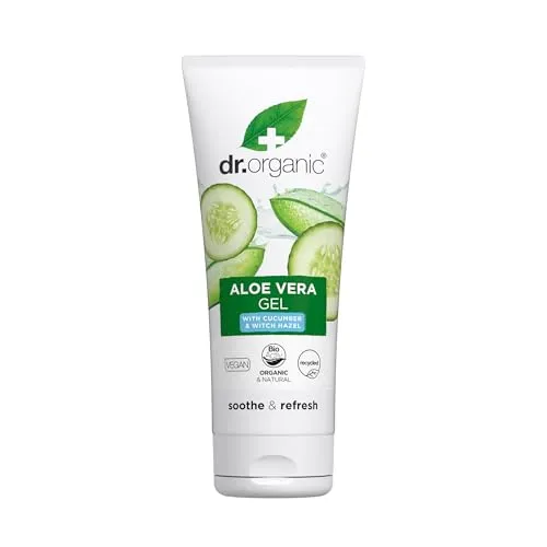 Dr Organic Aloe Vera Gel mit Gurke, Beruhigend, Für alle Hauttypen, Natürlich, Vegan, Tierversuchsfrei, Paraben- & SLS-frei, Recycelt & Recyclebar, Bio, 200ml.