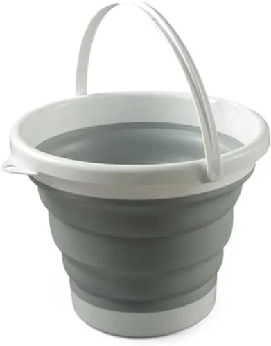König Design Faltbarer Eimer Rund - Platzsparend & Robust - BPA-frei, Ergonomischer Griff - Haushalt, Outdoor (Grau, 3 Liter)