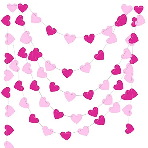 Herz Papier Girlande Rosa Deko, Hängend Herzgirlande, Dekorationen für Geburtstag, Geburtstagsdeko, Kindergeburtstag. Geburtstagsparty Dekoration für Mädchen -9 Meter-