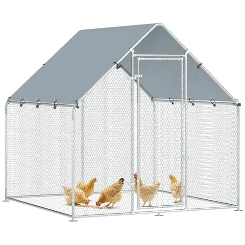 PawHut Freilaufgehege 2x2x2 m für Hühner und Kleintiere - Geräumiges Freilaufgehege mit wetterfestem Dach und stabiler Stahlkonstruktion. Ideal für 4–6 Hühner, bietet Sicherheit und Komfort für Ihre Tiere. Begehbar für einfache Pflege und Fütterung.