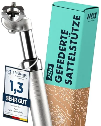 AARON Spring Federsattelstütze 27,2 mm – Komfortabel und Anpassbar - Sattelstützen für E-Bike, MTB und Citybike – Mit 40 mm Federweg und anpassbarer Federhärte für schmerzlindernes Radfahren. Ideal für Körpergewichte von 65-120 kg.