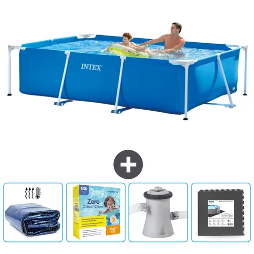 Intex-Schwimmbecken mit rechteckigem Rahmen – 260 x 160 x 65 cm – Blau – im Lieferumfang enthalten Sonnensegel