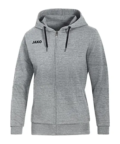 Kapuzenjacke Base JAKO - Funktionsjacke für Damen in hellgrau meliert, aus weichem French-Terry-Gewebe für hohen Tragekomfort und optimale Bewegungsfreiheit. Ideal für sportliche Aktivitäten und den Alltag.