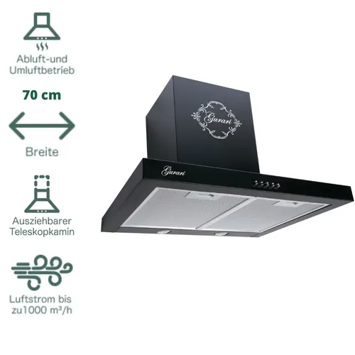 Dunstabzugshaube 70 cm GCH F 461 BL 7 Wandhaube Schwarz 1000 m3/h