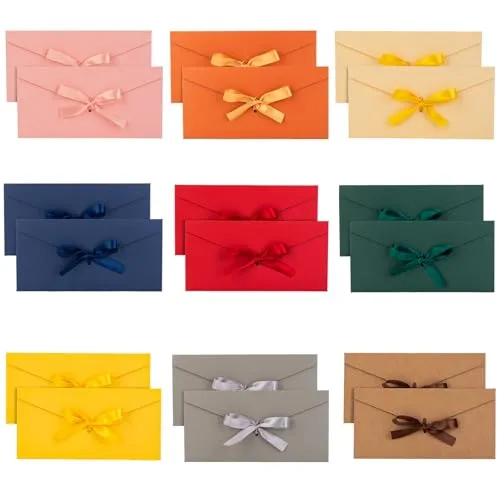 Mshan 18-teiliges Set eleganter Briefumschläge aus Perlmuttpapier (mit Schleifen) – 9 Farben, Mehrzweck-Geschenkumschläge für Karten, Einladungen, Dankeskarten, Gedenkbriefe.