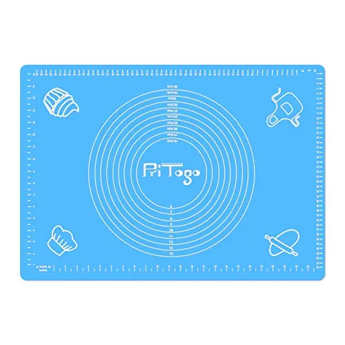 Pritogo Backmatte (65 x 45 cm Blau) Silikonmatte mit Skala Backunterlage Teigmatte Rollmatte - Antihaft extra stabil rutschfest