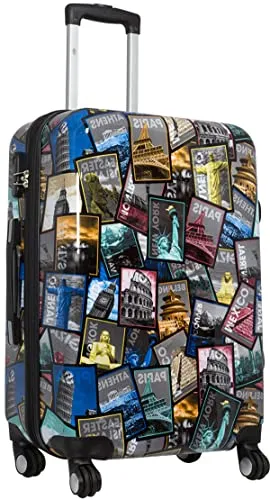 Bowatex Koffer 70 Li Plus - Bunter Städte Reisetrolley mit Motiv - Mittelgroßer Hartschalenkoffer mit buntem Stadtmotiv, wasserfest und leicht. Ideal für den Urlaub mit 70 Litern Volumen und 360° Rollen für müheloses Reisen.