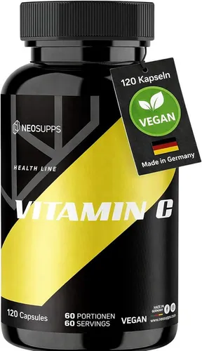 Neosupps Vitamin C hochdosiert,120 Kapseln, Vegan, 1000 mg pro Tagesdosis Kapseln, Antioxidans, Zellschutz, unterstützt Eisenaufnahme & Kollagenbildung