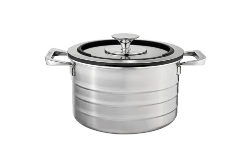 Sallys Edelstahl Kochtopf mit Multifunktionalem Glasdeckel, ergonomischer Kalt-Griff, für alle Herdarten geeignet (3,8 l)