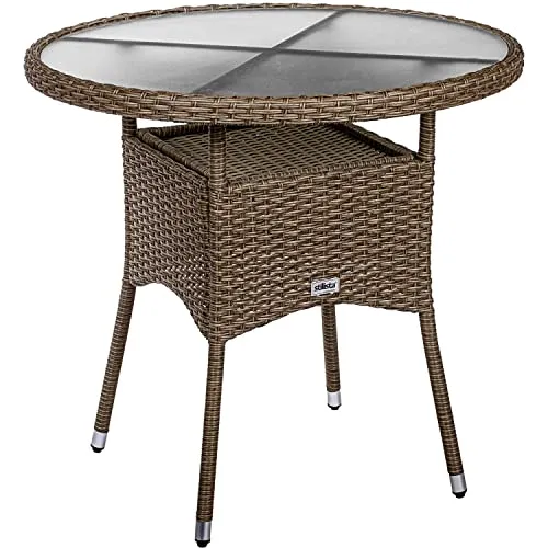 STILISTA Beistelltisch rund Milch-Glas Tischplatte Polyrattan, Farb- und Größenwahl, 80 cm Creme