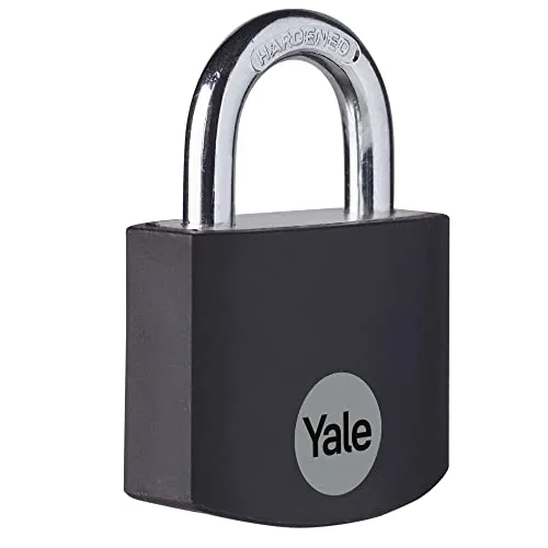 Yale YE3B/32/116/1/BK, Standardsicherheit, 32 mm, Aluminium, Vorhängeschloss, Schwarz, offener Bügel aus gehärtetem Stahl, Ø 5 mm, inkl. 3 Schlüssel, für Spind, Werkzeugkiste, Schrank