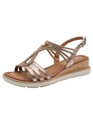 Tamaris Keilsandalette im Metalliclook, Größe 38 EU - Elegante Riemchensandale mit 2 cm Keilabsatz für einen stilvollen Auftritt. Aus veganem Lederimitat gefertigt, bietet sie Komfort und eine glänzende Optik.