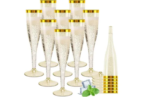 LuxusKollektion Sektglas Sektgläser Plastik 60 Stück Champagner Gläser 150ml Goldene Kante