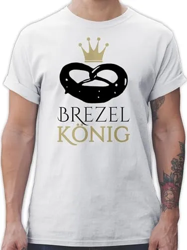 T-Shirt Herren - Kompatibel mit Oktoberfest - Brezel König - L - Weiß - Trachten Shirt Oktoberfest-t-Shirt bayrische Tshirt t Shirts trachtenshirt Octoberfest Tshirts trachtenshirts bayerischer