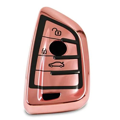 Autoschlüssel Hülle für 3 Tasten Auto Schlüssel TPU Schutzhülle Chrom Hochglanz Schlüsselhülle Cover Kfz Zubehör BD (Chrom Rosegold)