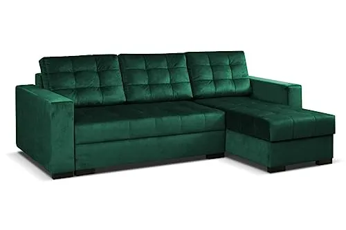 MEBLE-LUX - Universal Ecksofa mit Schlaffunktion und 2 Bettkasten LARO I 242cm Breit Sofa L Form I Eckcouch mit Schlaffunktion I Universal Ecke (Rechts oder Links) I Sofa Grün