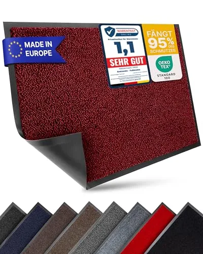 Entrando Hochwertige Schmutzfangmatte 90x300 cm - innen und aussen - liegt flach auf - rutschfest, robust, pflegeleicht - für Flur, überdachten Eingangsbereich (Rot Schwarz)