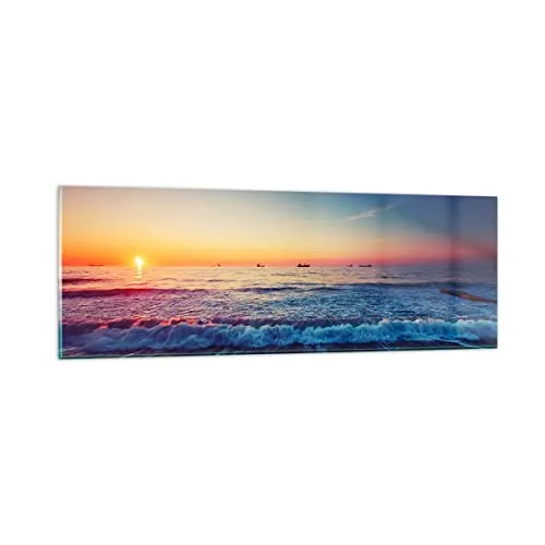 Panorama Bilder auf Glas Meer Strand Welle Glasbild 90x30cm Wandbilder Dekoration Wohnzimmer Schlafzimmer Küche Klein Wanddeko Bild im Glas Wand Kunstdruck Art Modern Wall Decor GAB90x30-3613