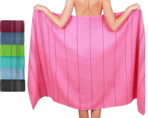 Betz XXL Badetuch LINES - 100% Baumwolle, 90x180 cm - Strandtuch aus 100% Baumwolle in bunten Sommerfarben, extra groß mit Kordelaufhänger. Ideal für Strand oder Schwimmbad, bei 60°C waschbar und trocknergeeignet.