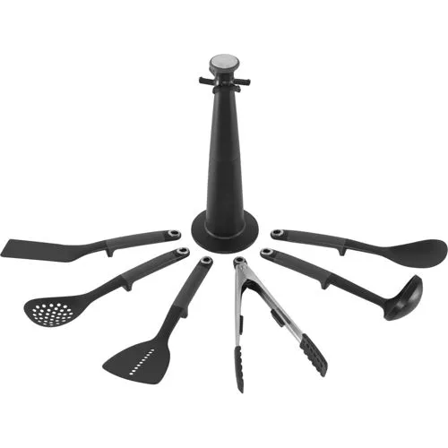 Joseph Joseph Elevate Küchenutensilien Karussell - Praktisches Küchenhelferset mit 6 hochwertigen Utensilien, platzsparend und stilvoll in grau/silber, ideal für jede moderne Küche.