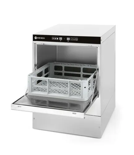 Hendi Gläserspüler K40 – Edelstahl Spülmaschine mit Spülmittelpumpe - Professionelle Gläserspülmaschine aus Edelstahl, mit nur 2-2,5 Liter Wasserverbrauch pro Zyklus und einer Waschwassertemperatur von 62°C für strahlend saubere Gläser.