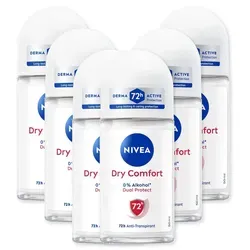 NIVEA Deodorant Dry Comfort Deo Roll-On 6 x 50ml - Der NIVEA Dry Comfort Deo Roll-On sorgt für 72h zuverlässigen Schutz gegen Achselnässe. Mit hautfreundlicher Formel für langanhaltend trockene Achseln und angenehme Frische – ideal für den täglichen Einsatz.