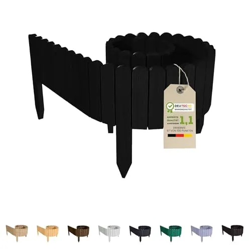 Floranica Beetumrandung Beeteinfassung 10 x 200 cm Schwarz Rasenkante Holz Gartenzaun Holzzaun Flexibler Rollborder