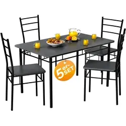 Casaria Essgruppe Leo, 5-tlg. Set mit 4 Stühlen