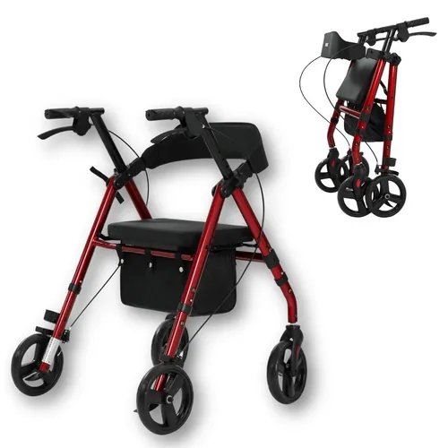 smartEC Wollex Rollator Rot faltbar mit Einkaufstasche