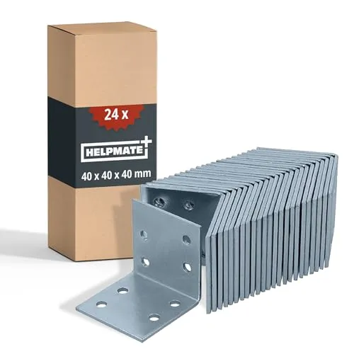 HELPMATE – 24 Stück Lochplattenwinkel 40x40x40 mm – Winkelverbinder galvanisch verzinkt & blau passiviert – Holzverbinder mit Korrosionsschutz, stabil & langlebig – einfache Montage