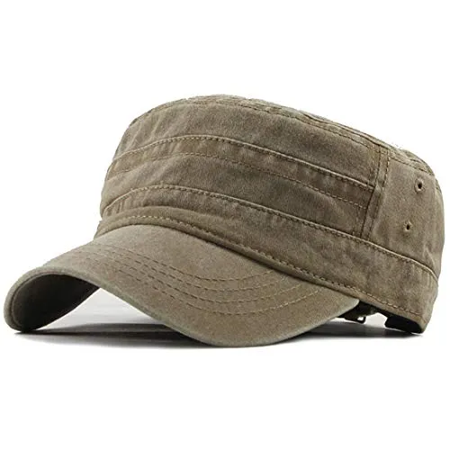 Yixda Unisex Vintage Military Army Flat Cap Verstellbare Baseballmütze Kappe (Khaki)